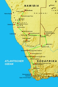 Reiseroute südliches Afrika 2005